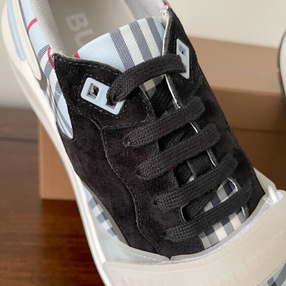 BURBERRY Men's Ramsey Blue Check Low-Top leather, suede, cloth Trainer Sneakers - Picture 4 of 15